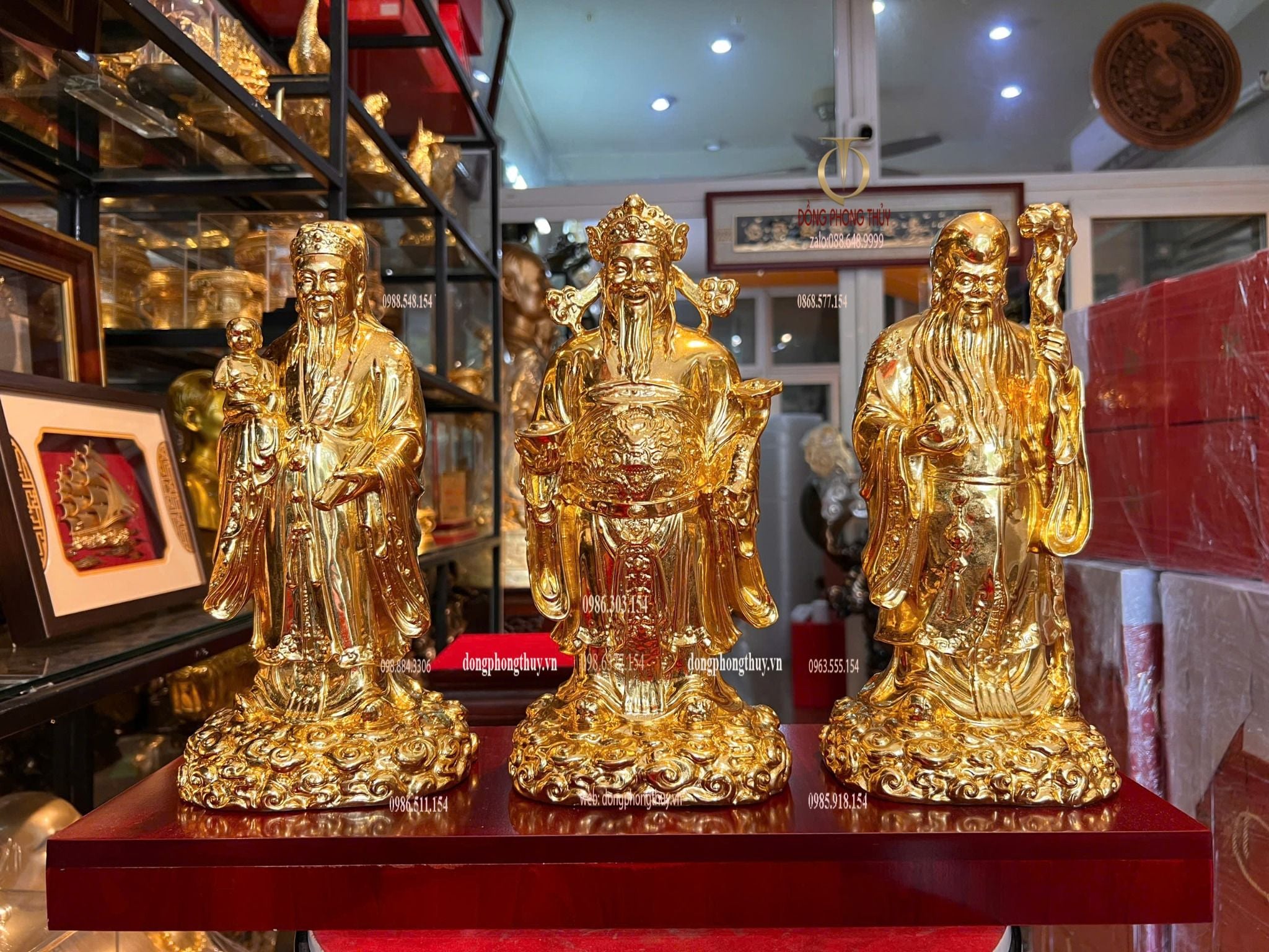 Tượng Tam Đa Phúc Lộc Thọ bằng đồng dát vàng