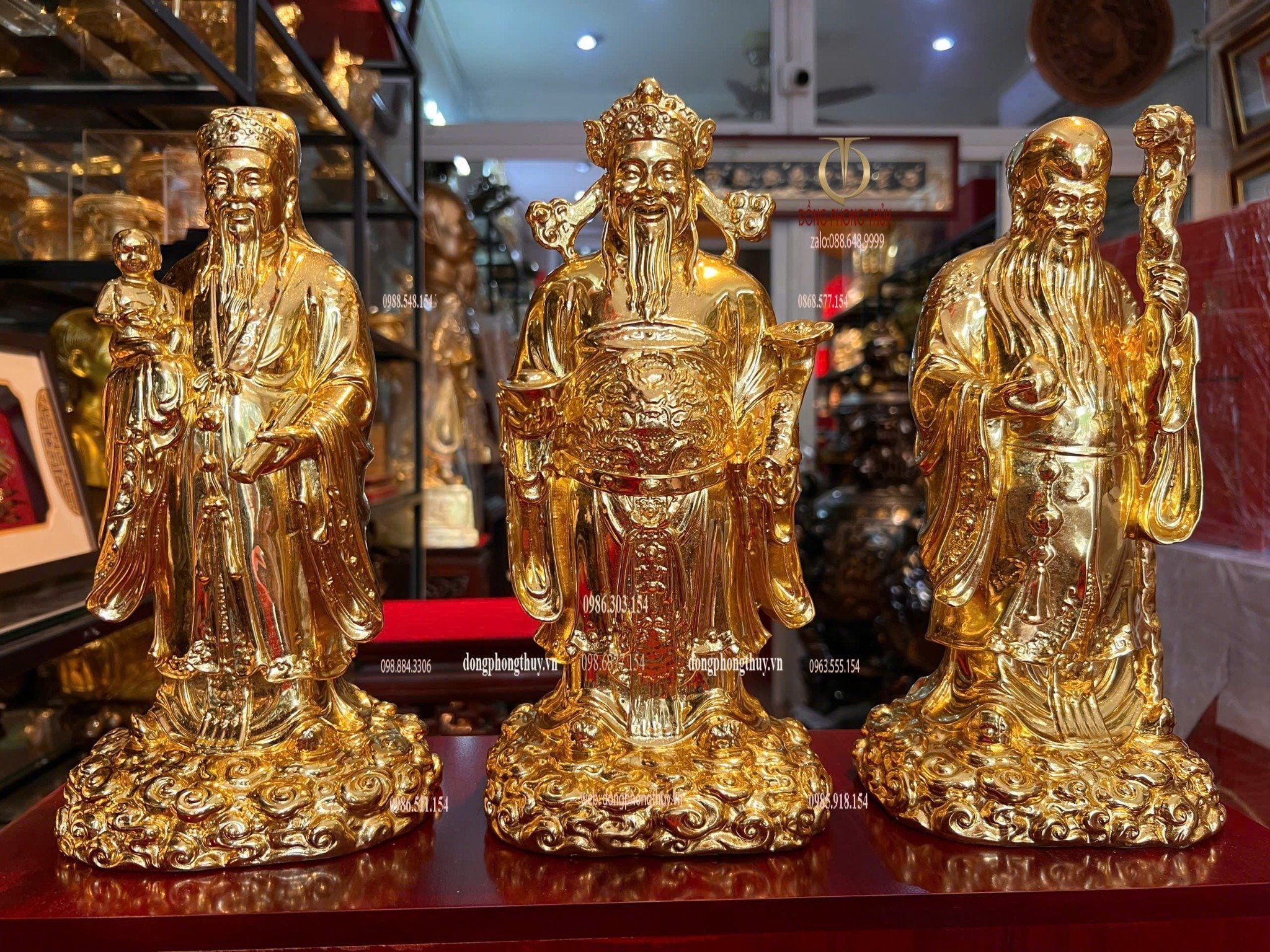 Tượng Tam Đa Phúc Lộc Thọ bằng đồng dát vàng