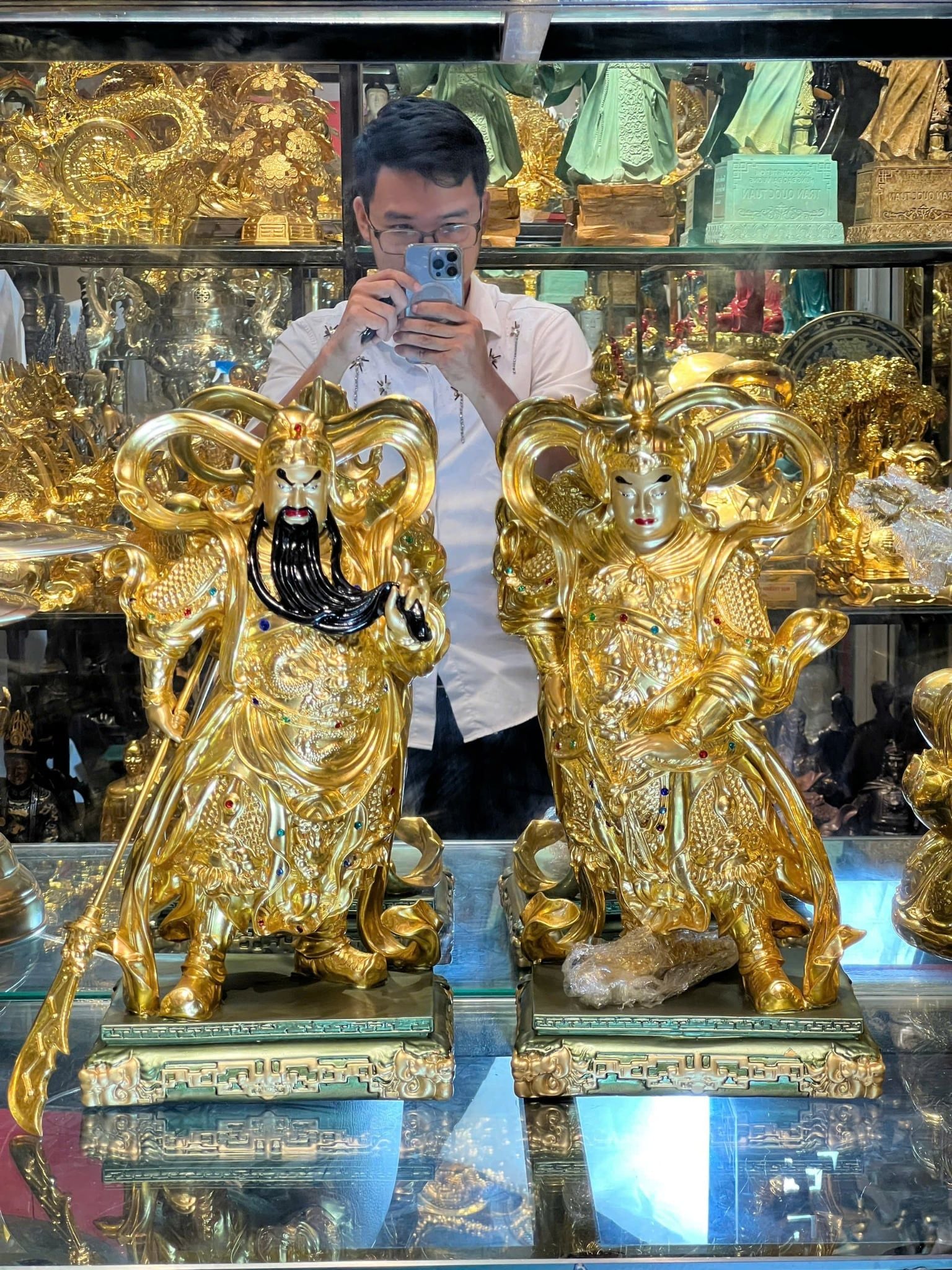 Tượng Vi Đà -Già Lam hộ pháp bằng đồng dát vàng 24k