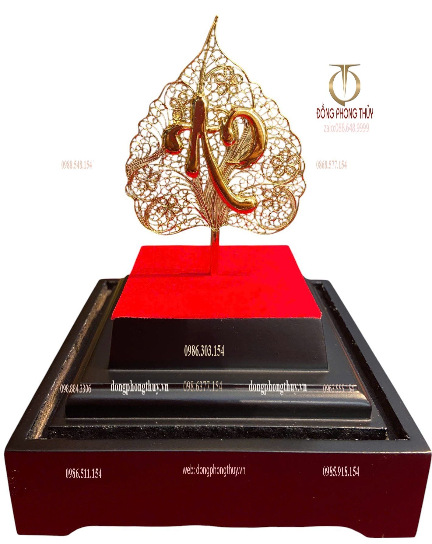 Lá bồ đề, chữ an bằng 5 chỉ bạc 95% mạ vàng 24k chế tác thủ công