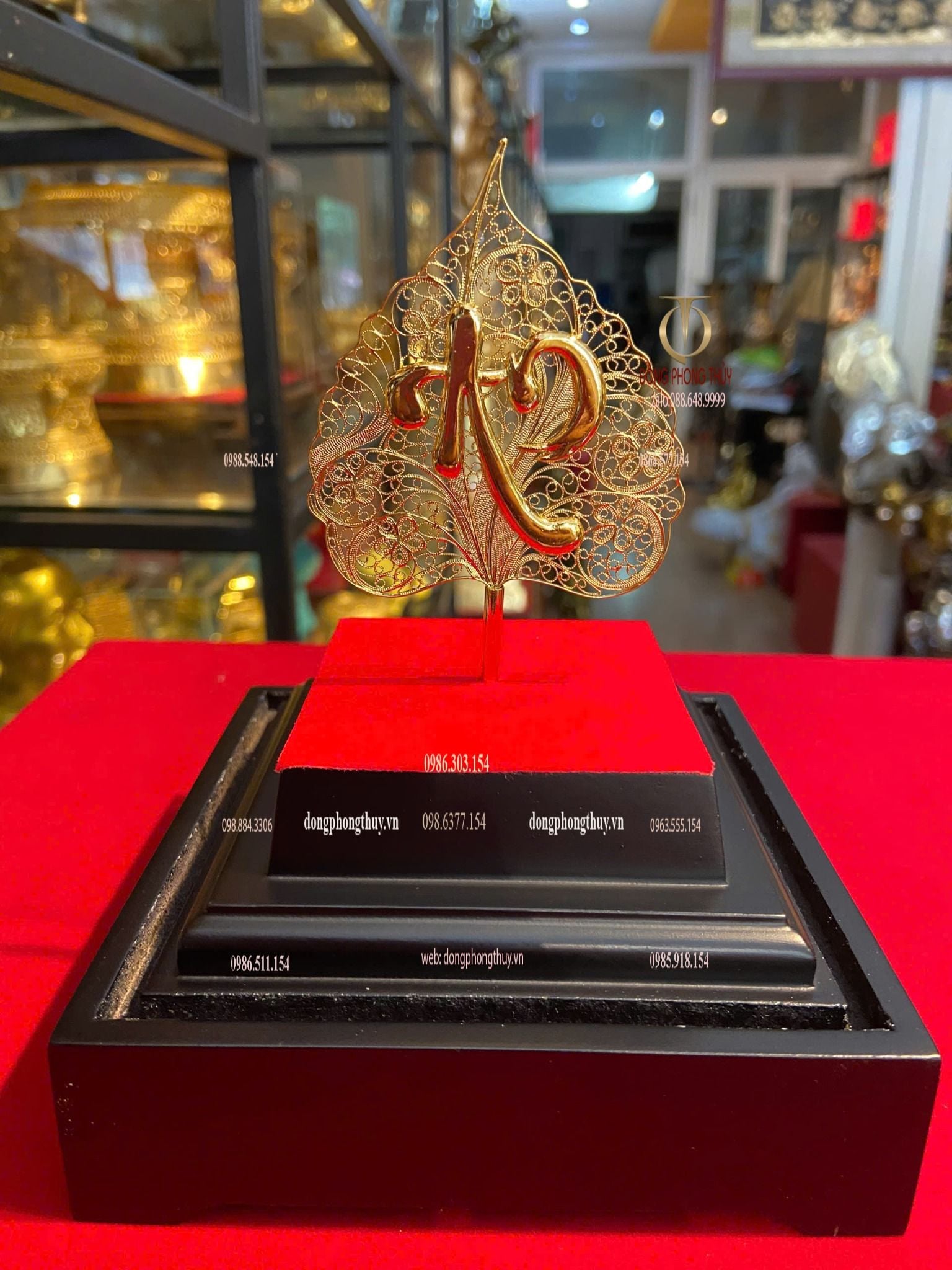 Lá bồ đề, chữ an bằng 5 chỉ bạc 95% mạ vàng 24k chế tác thủ công