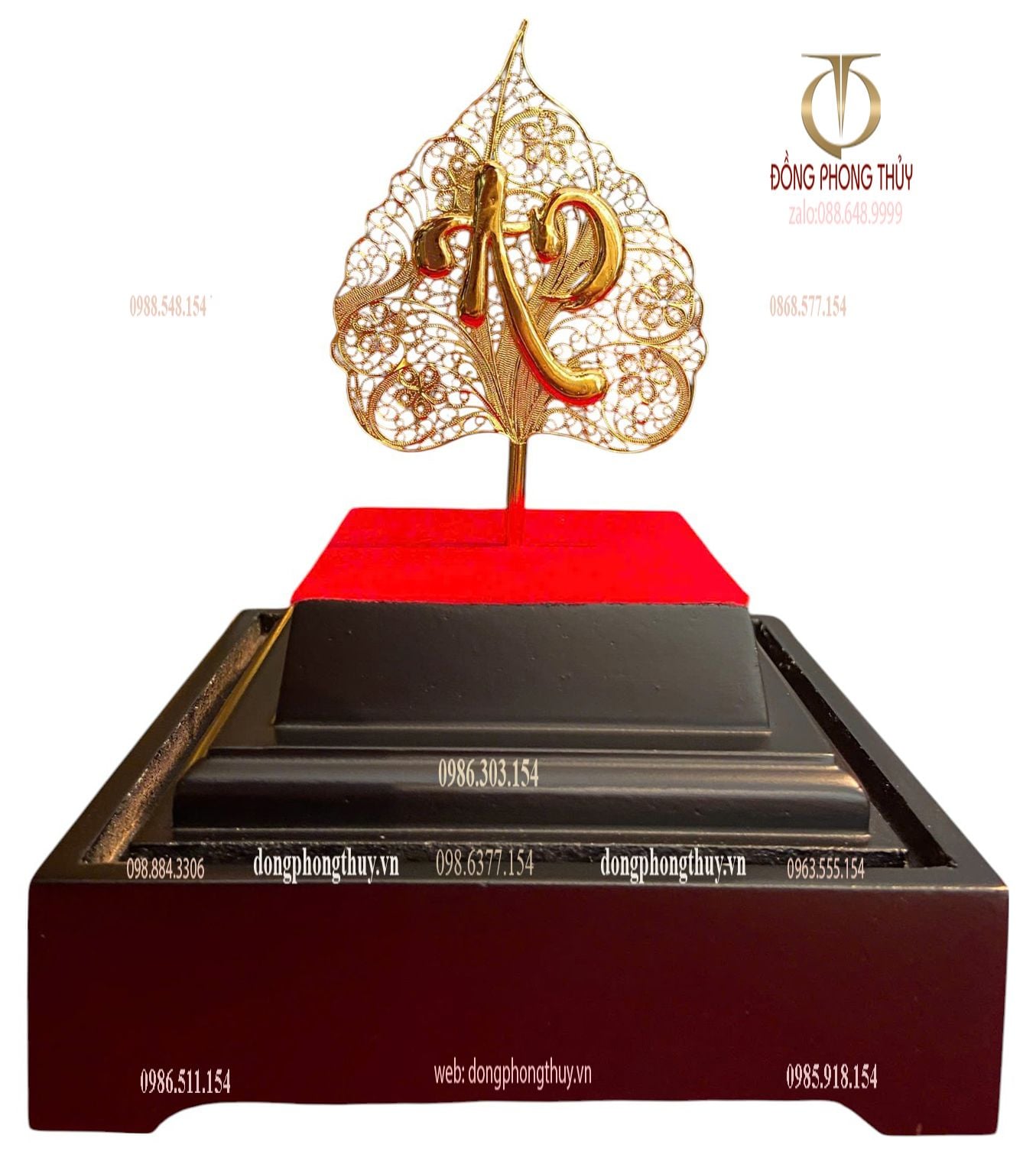 Lá bồ đề, chữ an bằng 5 chỉ bạc 95% mạ vàng 24k chế tác thủ công