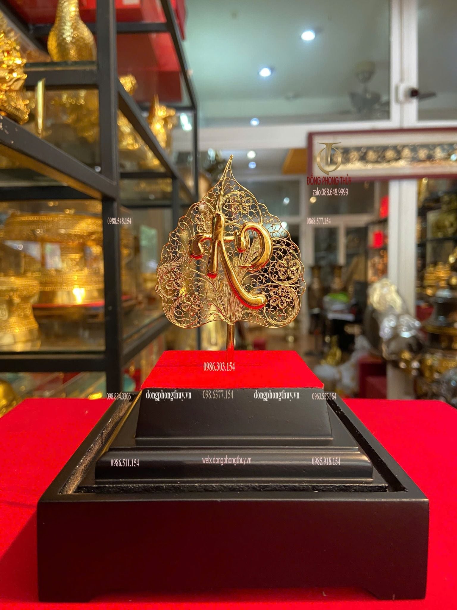 Lá bồ đề, chữ an bằng 5 chỉ bạc 95% mạ vàng 24k chế tác thủ công