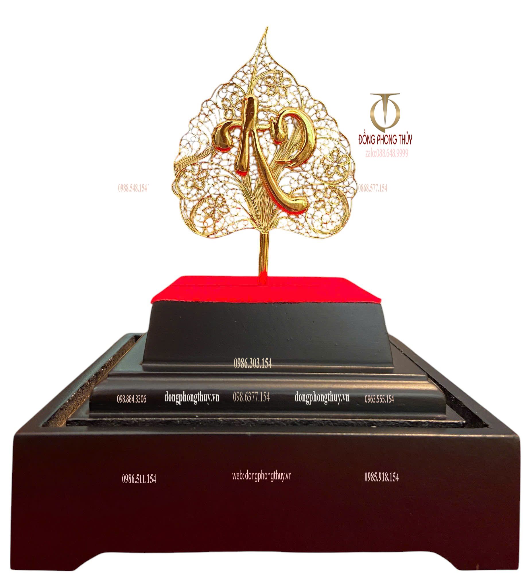 Lá bồ đề, chữ an bằng 5 chỉ bạc 95% mạ vàng 24k chế tác thủ công