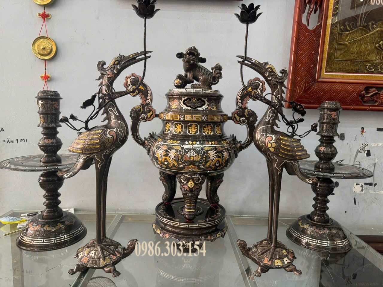 Bộ ngũ sự khảm ngũ sắc cao 70cm