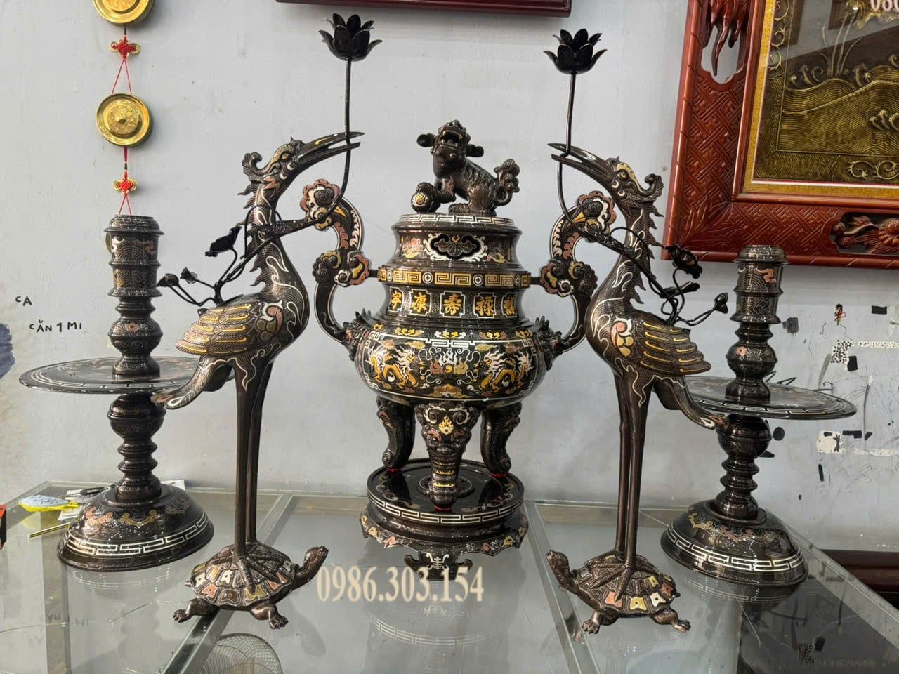 Bộ ngũ sự khảm ngũ sắc cao 70cm