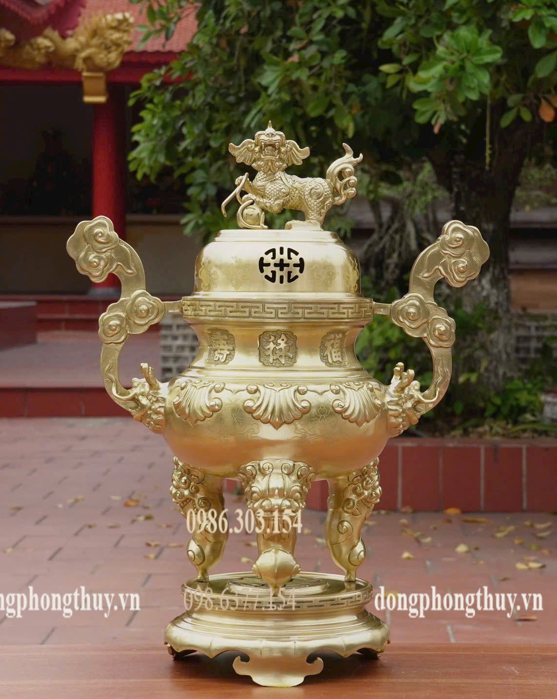 Bộ đỉnh đồng lư hương hoa sòi 55cm -60cm