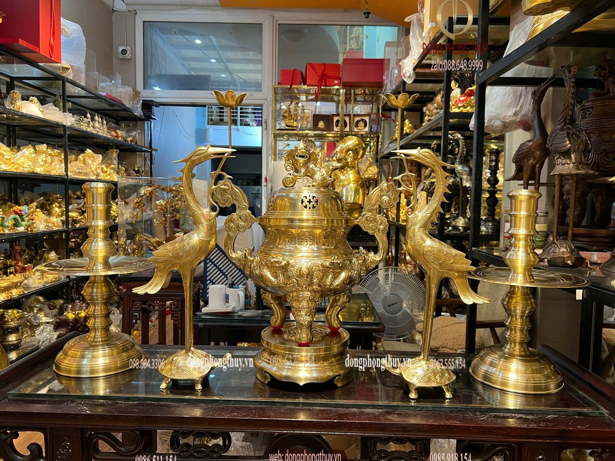 Bộ đỉnh đồng cát tút cao 50cm nặng 27,5kg song long chầu nguyệt