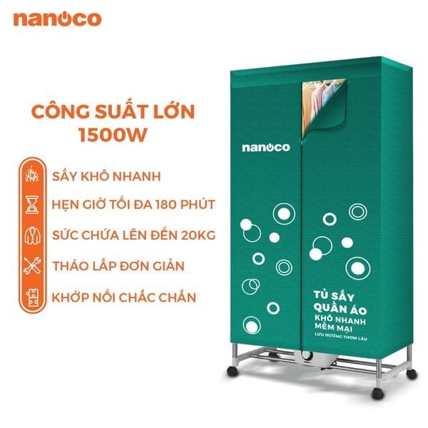 Tủ sấy quần áo Nanoco NCD1502 1500W có lắp đặt tận nơi