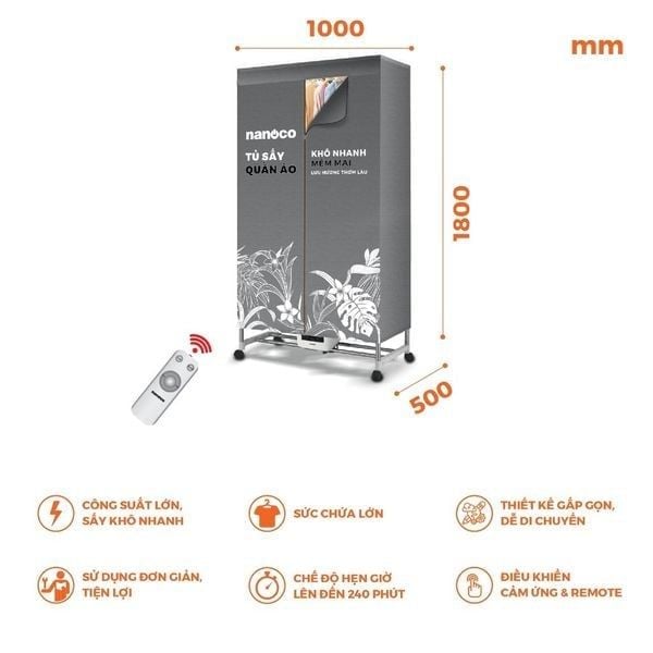 Tủ Sấy Quần Áo Nanoco NCD2024RC 2000W remote Đà Nẵng