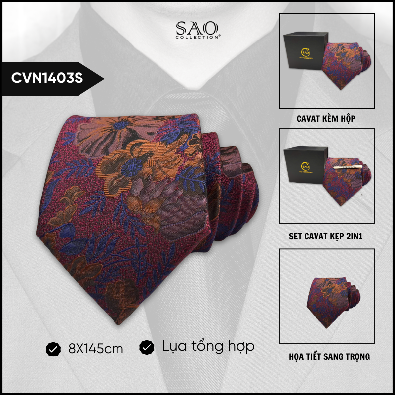 Cà Vạt Lụa Tổng Hợp Bản Lớn Hoạ Tiết Sang Trọng Dành Cho Nam (CVN1403S)