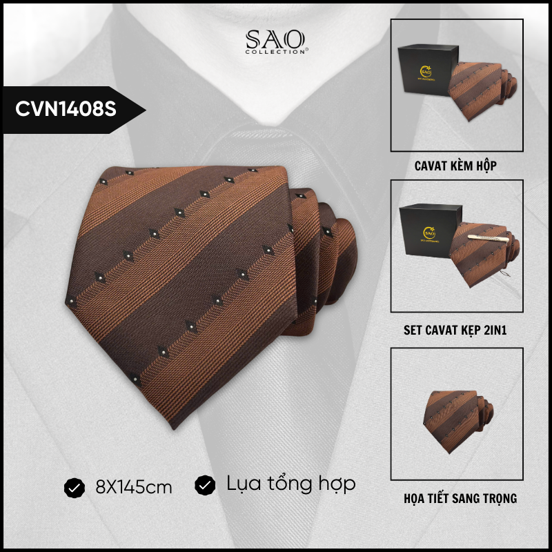 Cà Vạt Lụa Tổng Hợp Bản Lớn Hoạ Tiết Sang Trọng Dành Cho Nam (CVN1408S)