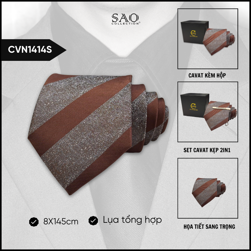 Cà Vạt Lụa Tổng Hợp Bản Lớn Hoạ Tiết Sang Trọng Dành Cho Nam (CVN1414S)