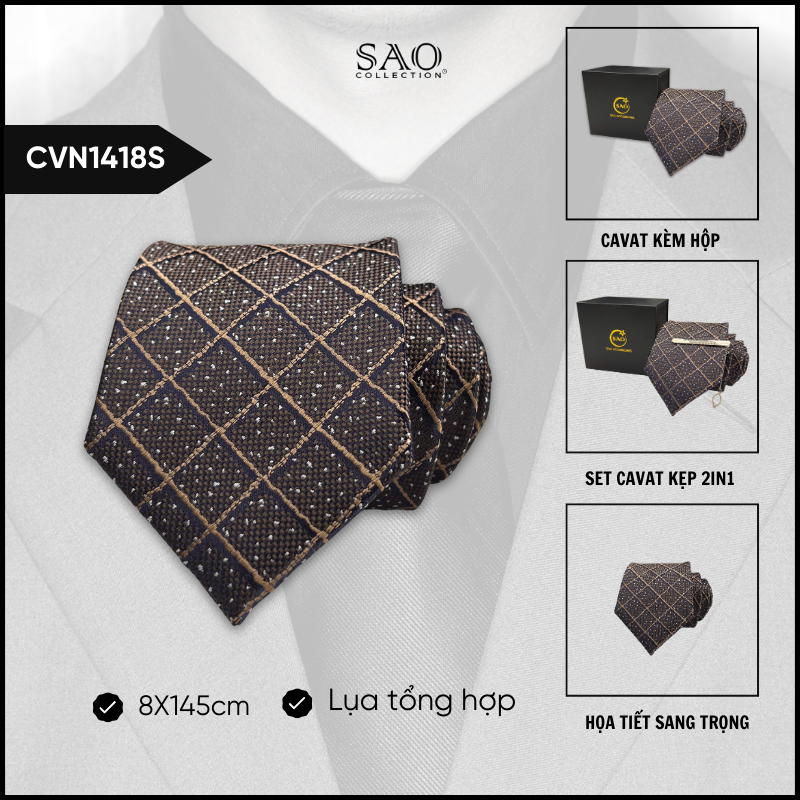 Cà Vạt Lụa Tổng Hợp Bản Lớn Hoạ Tiết Sang Trọng Dành Cho Nam (CVN1418S)