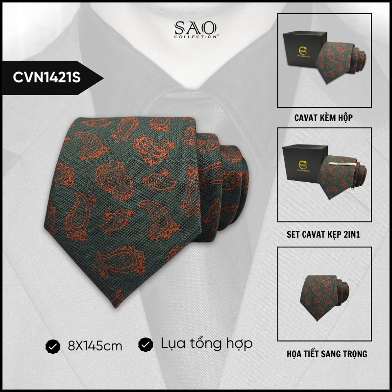 Cà Vạt Lụa Tổng Hợp Bản Lớn Hoạ Tiết Sang Trọng Dành Cho Nam (CVN1421S)