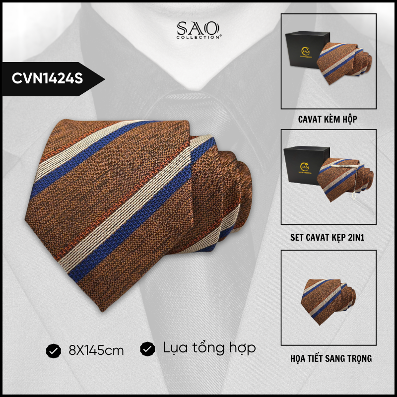 Cà Vạt Lụa Tổng Hợp Bản Lớn Hoạ Tiết Sang Trọng Dành Cho Nam (CVN1424S)