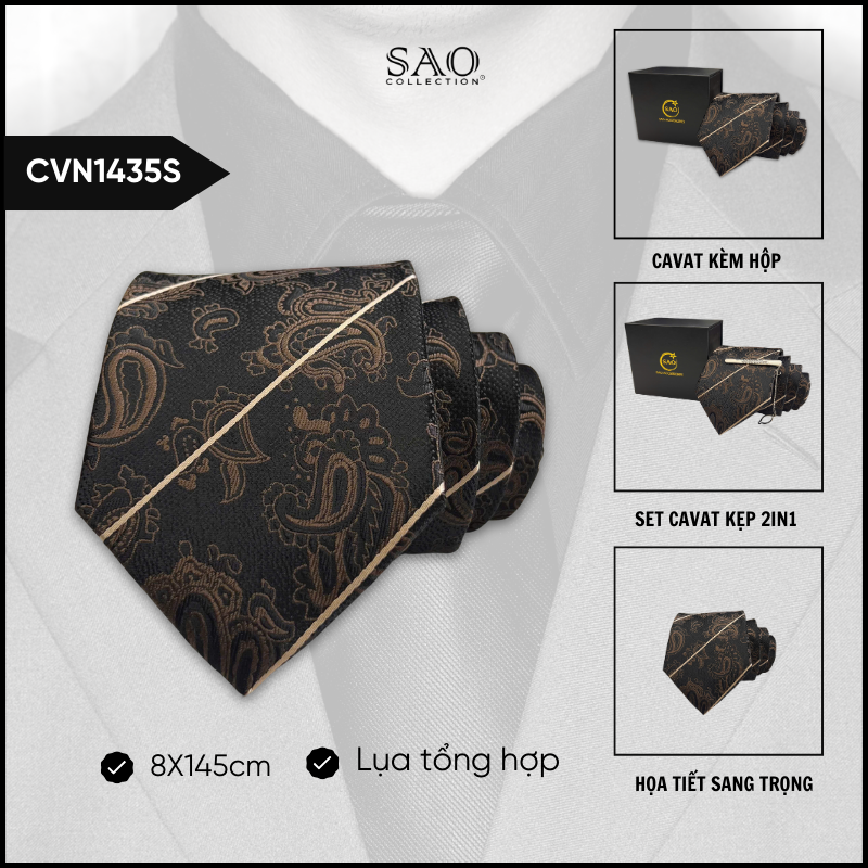 Cà Vạt Lụa Tổng Hợp Bản Lớn Hoạ Tiết Sang Trọng Dành Cho Nam (CVN1435S)