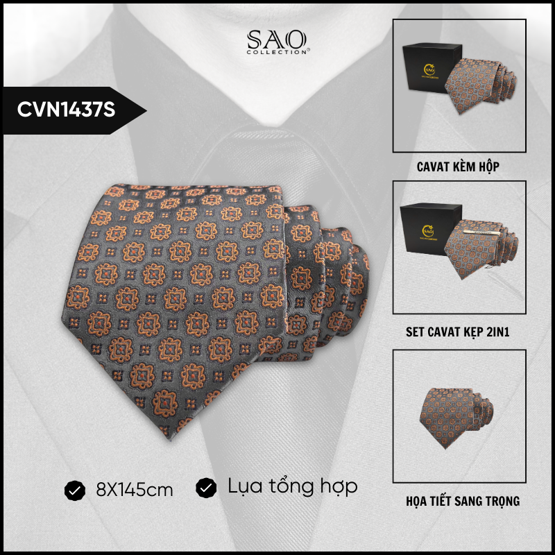 Cà Vạt Lụa Tổng Hợp Bản Lớn Hoạ Tiết Sang Trọng Dành Cho Nam (CVN1437S)