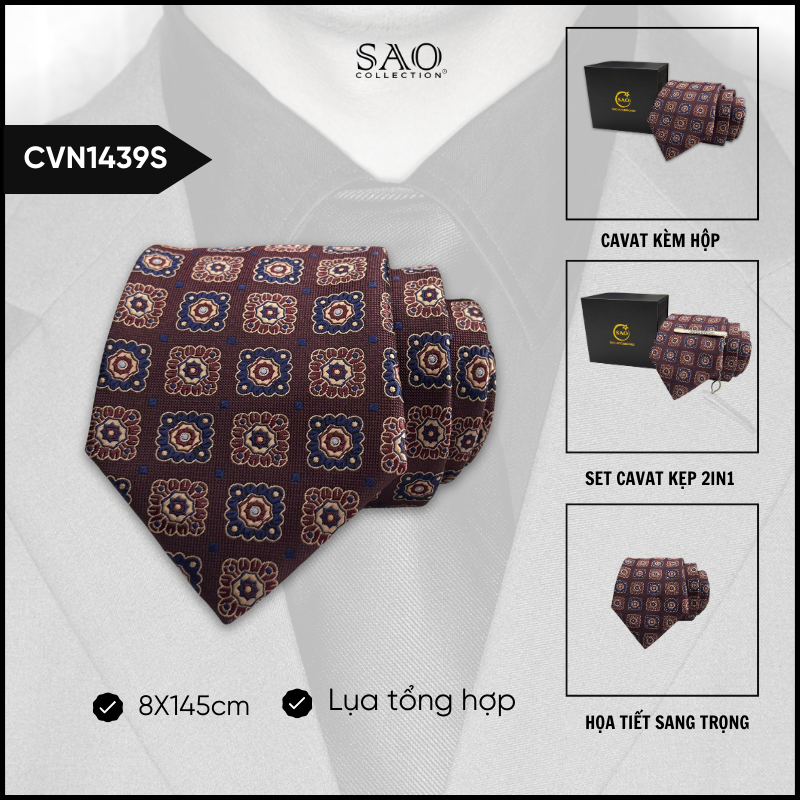 Cà Vạt Lụa Tổng Hợp Bản Lớn Hoạ Tiết Sang Trọng Dành Cho Nam (CVN1439S)