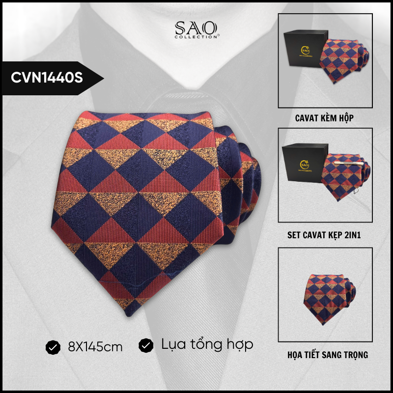 Cà Vạt Lụa Tổng Hợp Bản Lớn Hoạ Tiết Sang Trọng Dành Cho Nam (CVN1440S)