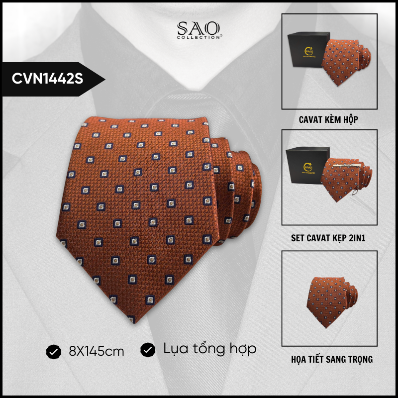 Cà Vạt Lụa Tổng Hợp Bản Lớn Hoạ Tiết Sang Trọng Dành Cho Nam (CVN1442S)
