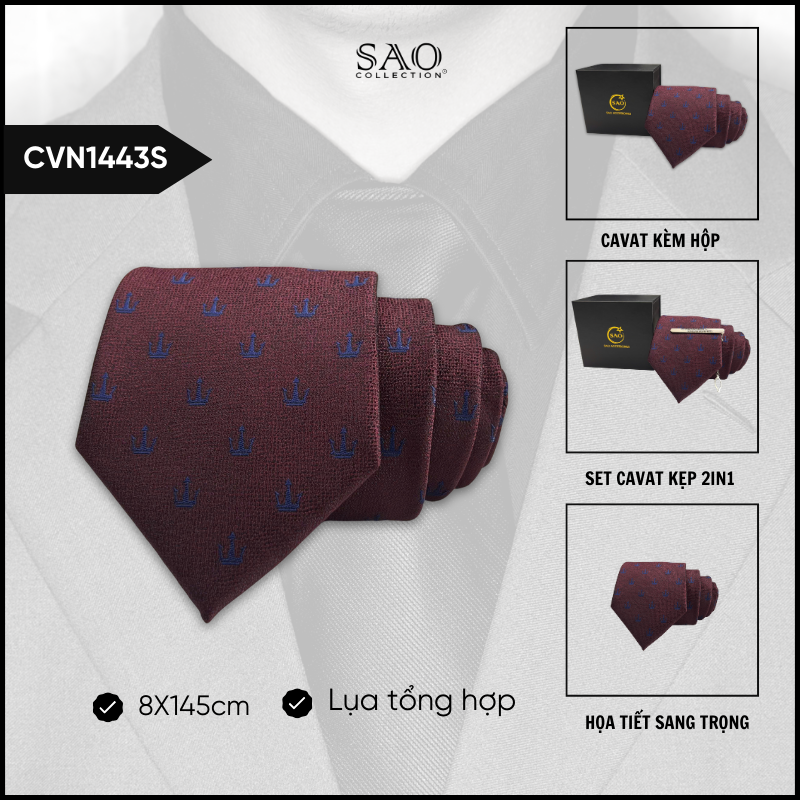 Cà Vạt Lụa Tổng Hợp Bản Lớn Hoạ Tiết Sang Trọng Dành Cho Nam (CVN1443S)