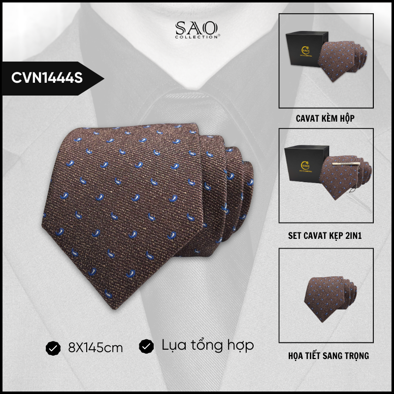 Cà Vạt Lụa Tổng Hợp Bản Lớn Hoạ Tiết Sang Trọng Dành Cho Nam (CVN1444S)