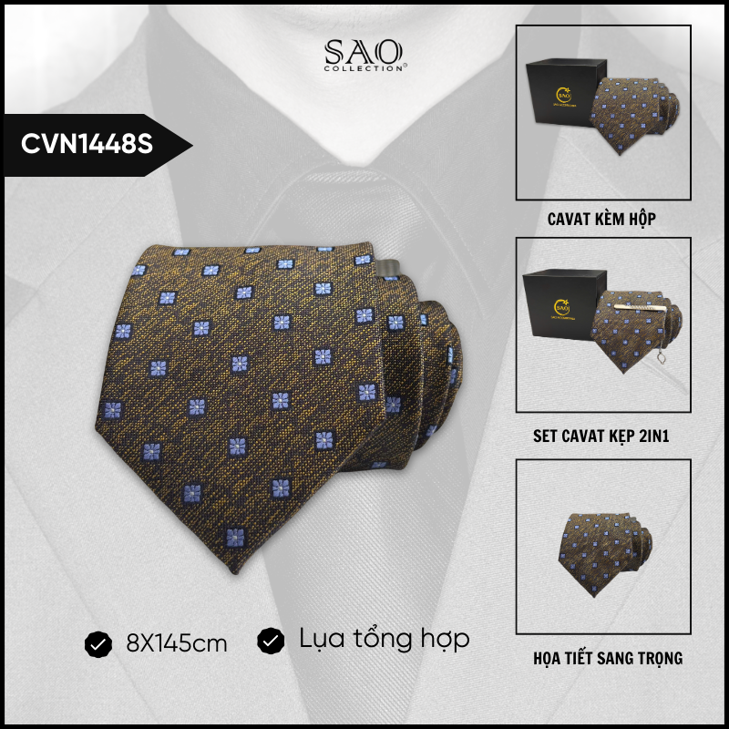 Cà Vạt Lụa Tổng Hợp Bản Lớn Hoạ Tiết Sang Trọng Dành Cho Nam (CVN1448S)