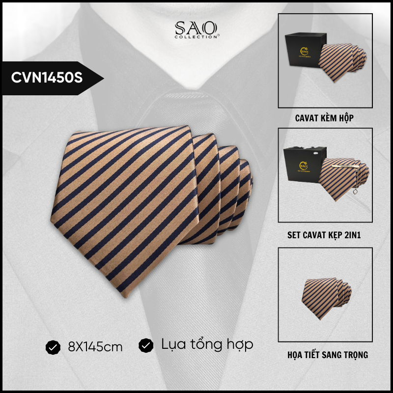 Cà Vạt Lụa Tổng Hợp Bản Lớn Hoạ Tiết Sang Trọng Dành Cho Nam (CVN1450S)