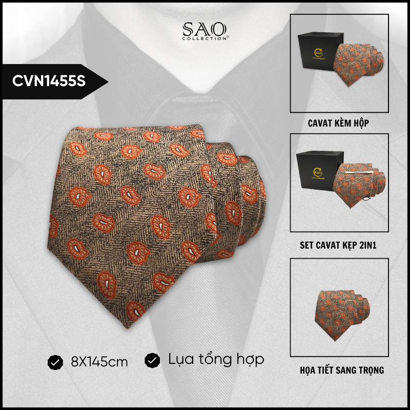 Cà Vạt Lụa Tổng Hợp Bản Lớn Hoạ Tiết Sang Trọng Dành Cho Nam (CVN1455S)