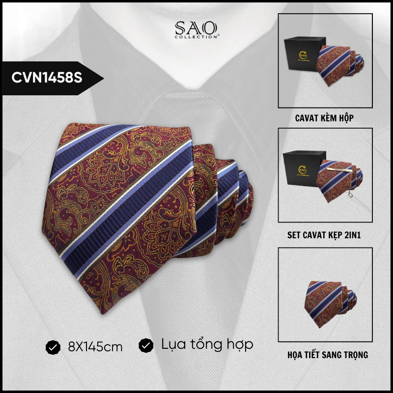 Cà Vạt Lụa Tổng Hợp Bản Lớn Hoạ Tiết Sang Trọng Dành Cho Nam (CVN1458S)