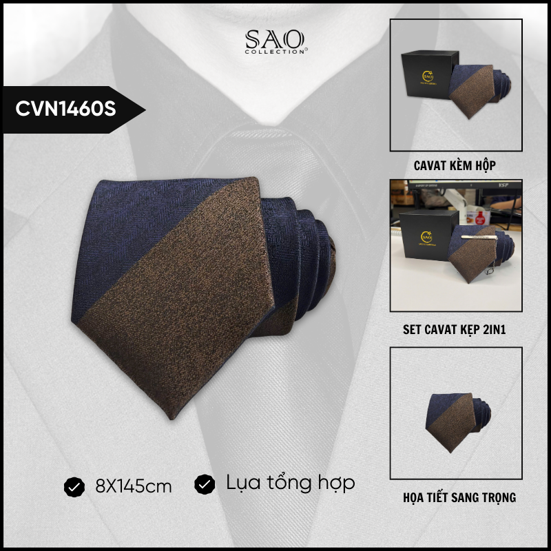 Cà Vạt Lụa Tổng Hợp Bản Lớn Hoạ Tiết Sang Trọng Dành Cho Nam (CVN1460S)