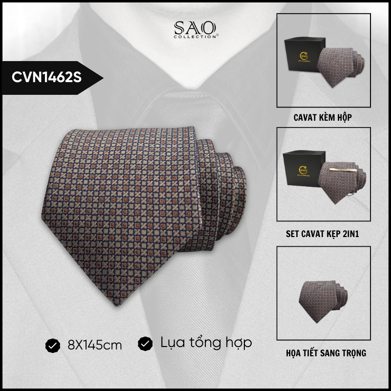Cà Vạt Lụa Tổng Hợp Bản Lớn Hoạ Tiết Sang Trọng Dành Cho Nam (CVN1462S)