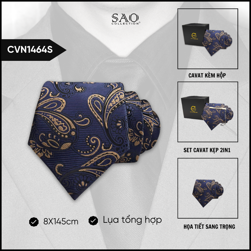 Cà Vạt Lụa Tổng Hợp Bản Lớn Hoạ Tiết Sang Trọng Dành Cho Nam (CVN1464S)