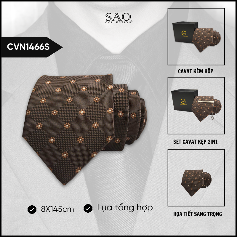 Cà Vạt Lụa Tổng Hợp Bản Lớn Hoạ Tiết Sang Trọng Dành Cho Nam (CVN1466S)