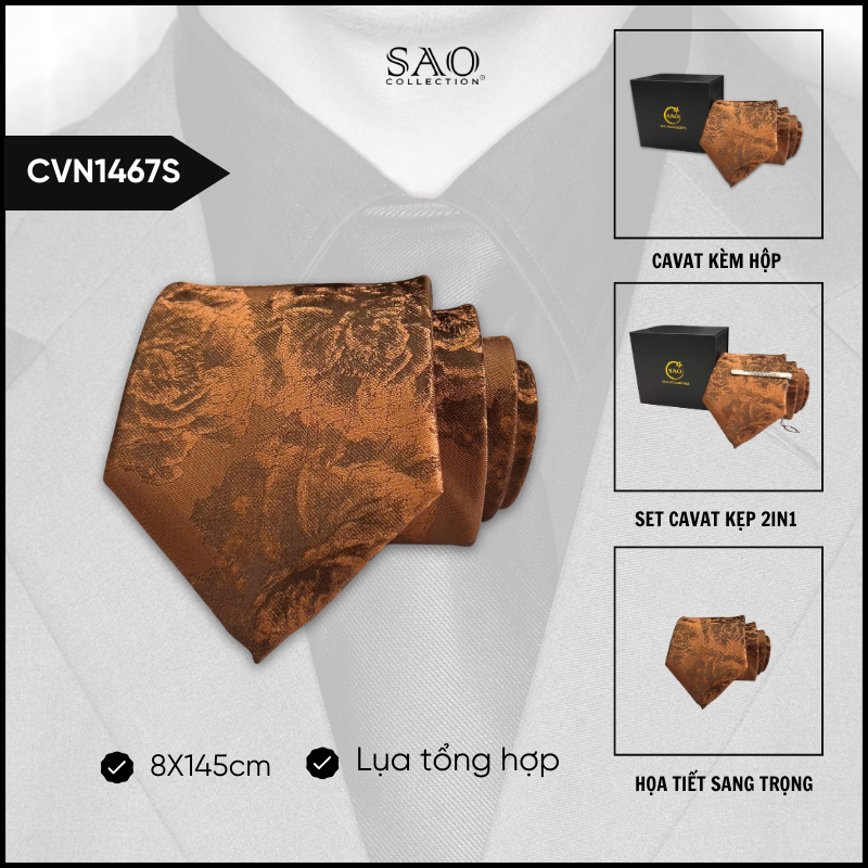 Cà Vạt Lụa Tổng Hợp Bản Lớn Hoạ Tiết Sang Trọng Dành Cho Nam (CVN1467S)