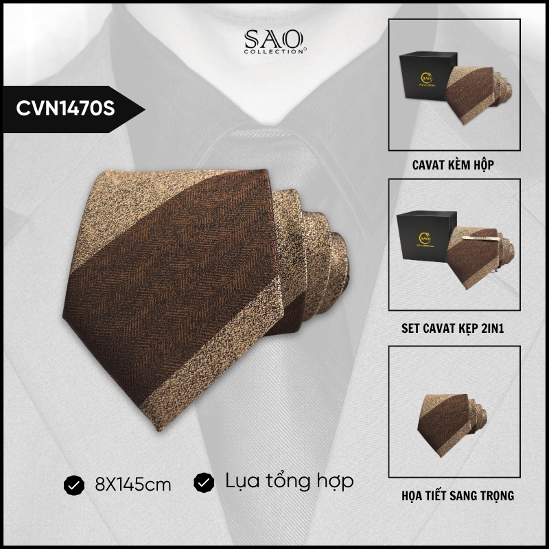 Cà Vạt Lụa Tổng Hợp Bản Lớn Hoạ Tiết Sang Trọng Dành Cho Nam (CVN1470S)