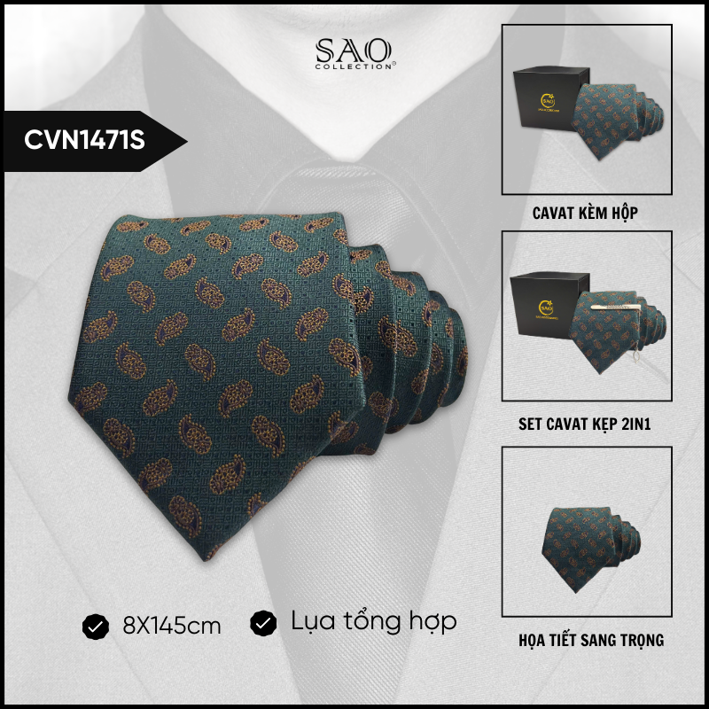 Cà Vạt Lụa Tổng Hợp Bản Lớn Hoạ Tiết Sang Trọng Dành Cho Nam (CVN1471S)