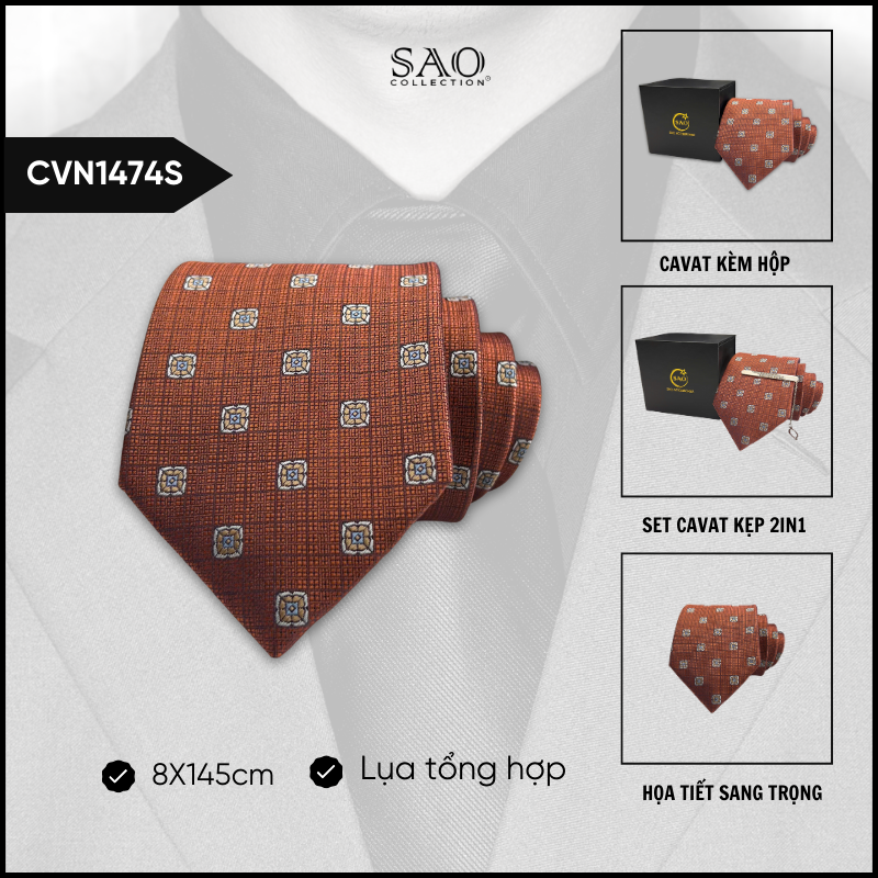 Cà Vạt Lụa Tổng Hợp Bản Lớn Hoạ Tiết Sang Trọng Dành Cho Nam (CVN1474S)