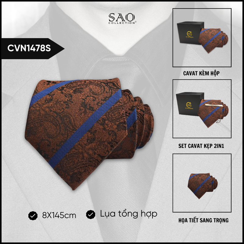 Cà Vạt Lụa Tổng Hợp Bản Lớn Hoạ Tiết Sang Trọng Dành Cho Nam (CVN1478S)