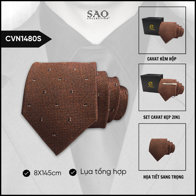 Cà Vạt Lụa Tổng Hợp Bản Lớn Hoạ Tiết Sang Trọng Dành Cho Nam (CVN1480S)