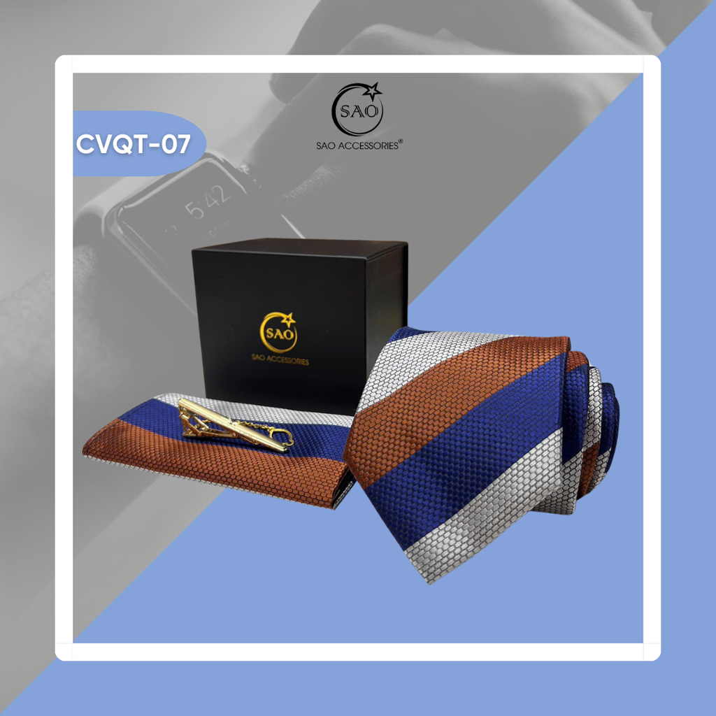 Bộ Quà Tặng Cà Vạt Nam Cao Cấp 3 Món – Phù Hợp Đi Làm, Dự Tiệc, Tặng Sếp (CVQT07)