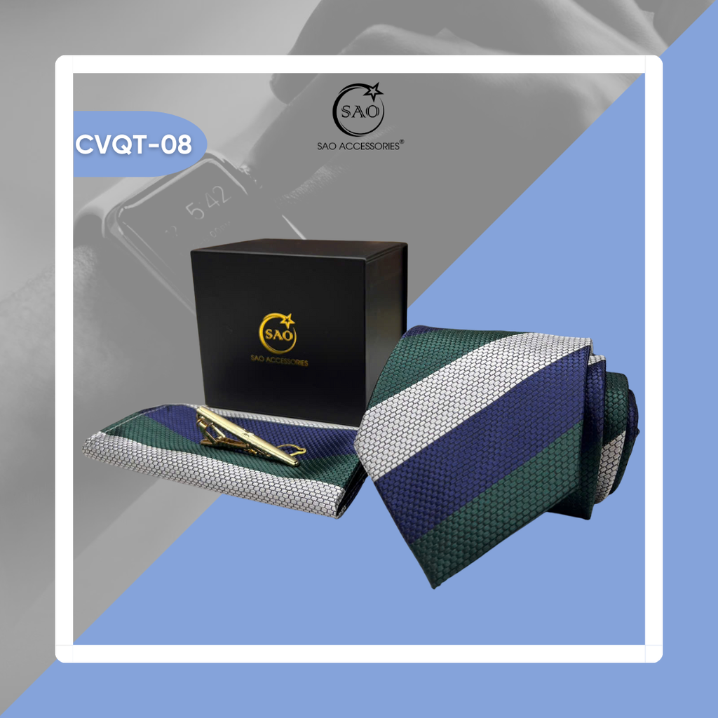 Bộ Quà Tặng Cà Vạt Nam Cao Cấp 3 Món – Phù Hợp Đi Làm, Dự Tiệc, Tặng Sếp (CVQT08)