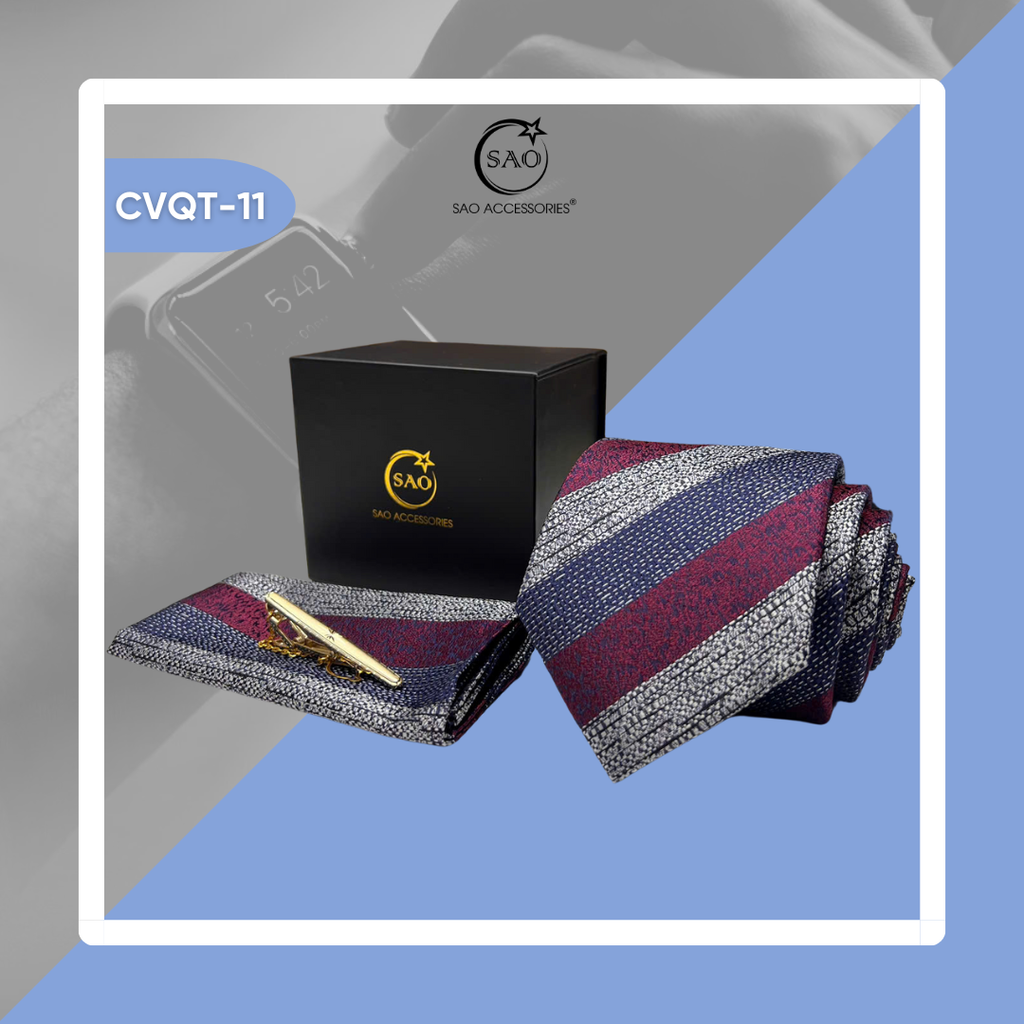 Bộ Quà Tặng Cà Vạt Nam Cao Cấp 3 Món – Phù Hợp Đi Làm, Dự Tiệc, Tặng Sếp (CVQT11)