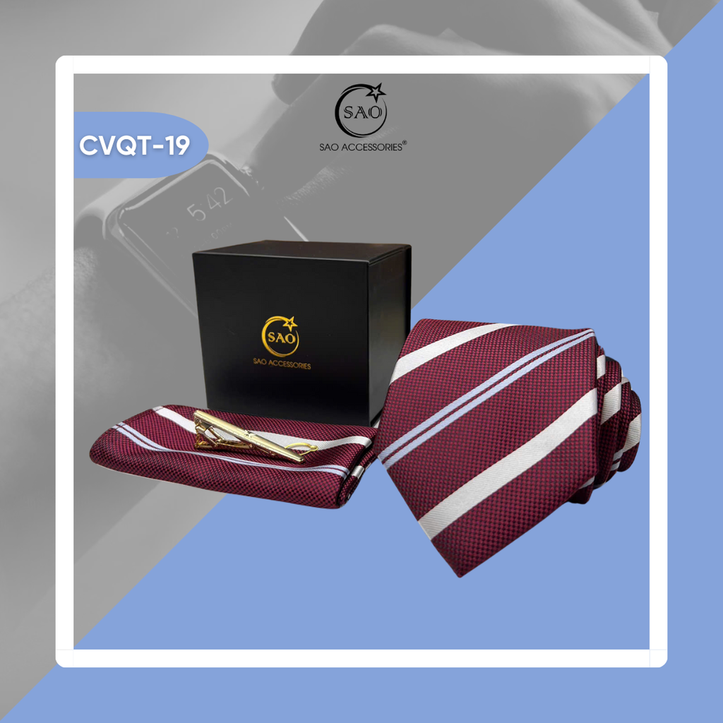 Bộ Quà Tặng Cà Vạt Nam Cao Cấp 3 Món – Phù Hợp Đi Làm, Dự Tiệc, Tặng Sếp (CVQT19)