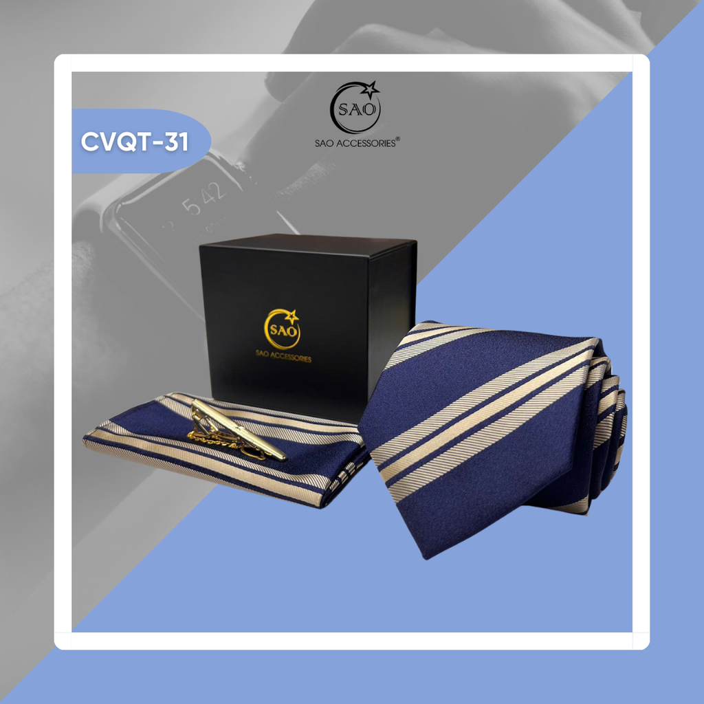 Bộ Quà Tặng Cà Vạt Nam Cao Cấp 3 Món – Phù Hợp Đi Làm, Dự Tiệc, Tặng Sếp (CVQT31)