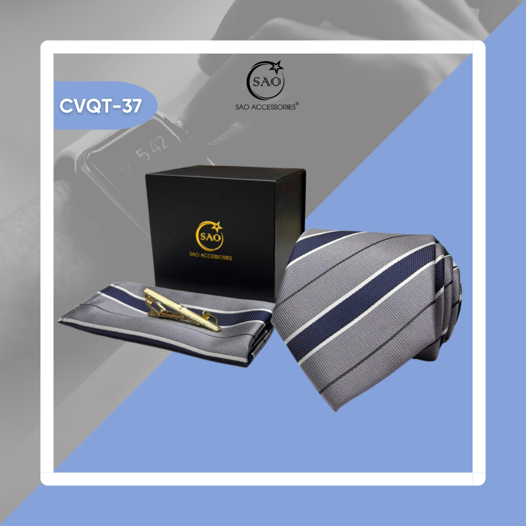 Bộ Quà Tặng Cà Vạt Nam Cao Cấp 3 Món – Phù Hợp Đi Làm, Dự Tiệc, Tặng Sếp (CVQT37)