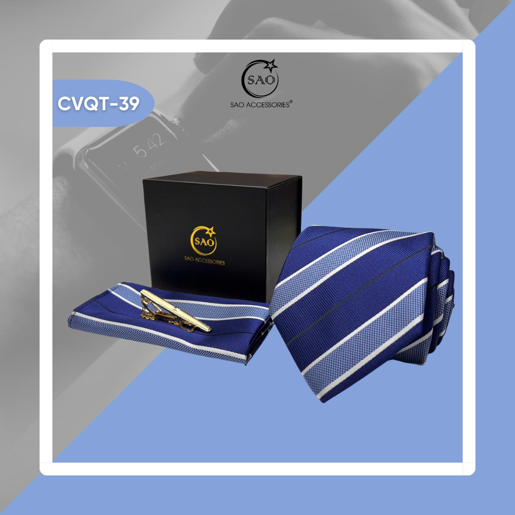 Bộ Quà Tặng Cà Vạt Nam Cao Cấp 3 Món – Phù Hợp Đi Làm, Dự Tiệc, Tặng Sếp (CVQT39)