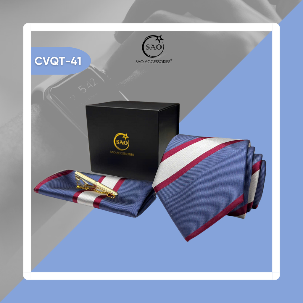 Bộ Quà Tặng Cà Vạt Nam Cao Cấp 3 Món – Phù Hợp Đi Làm, Dự Tiệc, Tặng Sếp (CVQT41)