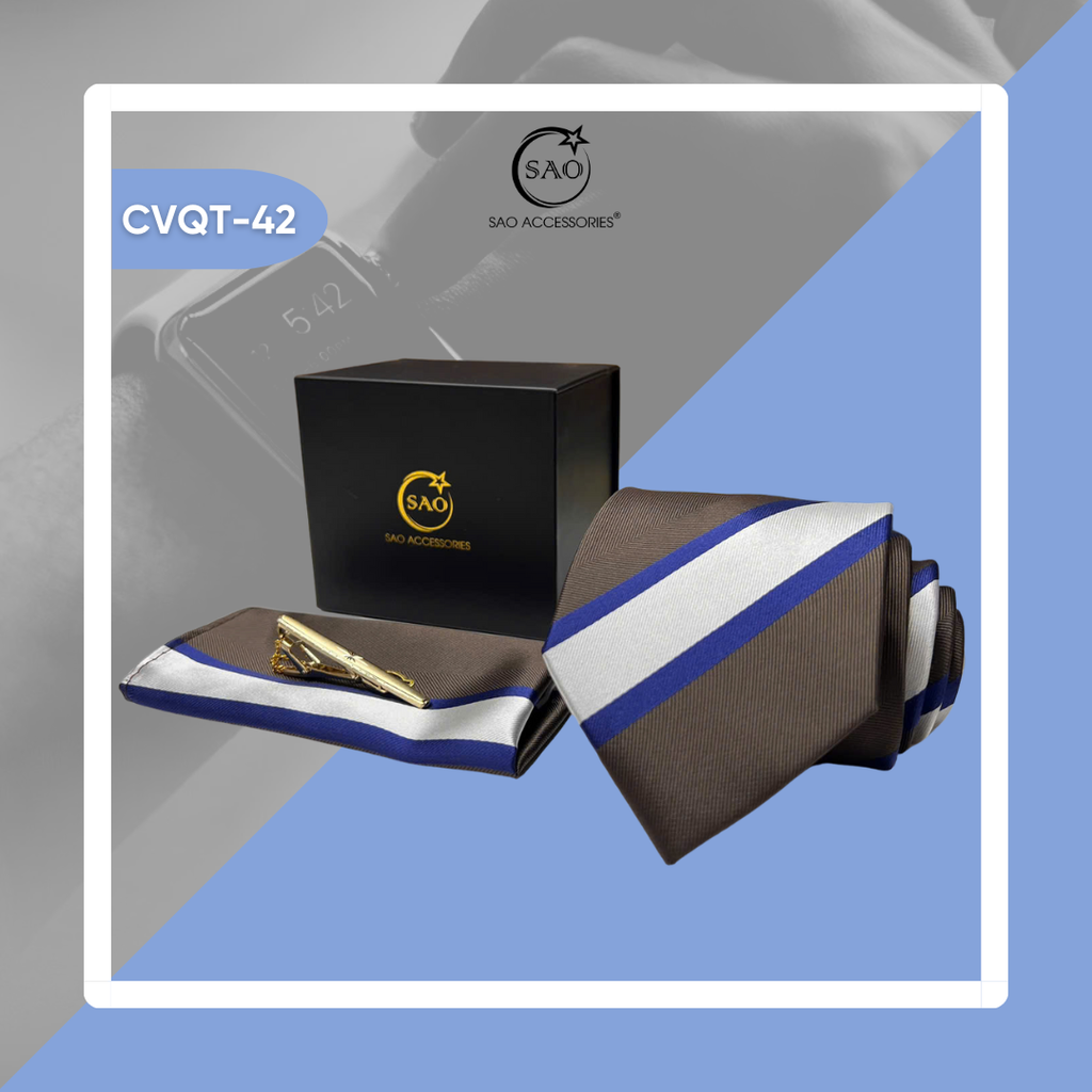 Bộ Quà Tặng Cà Vạt Nam Cao Cấp 3 Món – Phù Hợp Đi Làm, Dự Tiệc, Tặng Sếp (CVQT42)